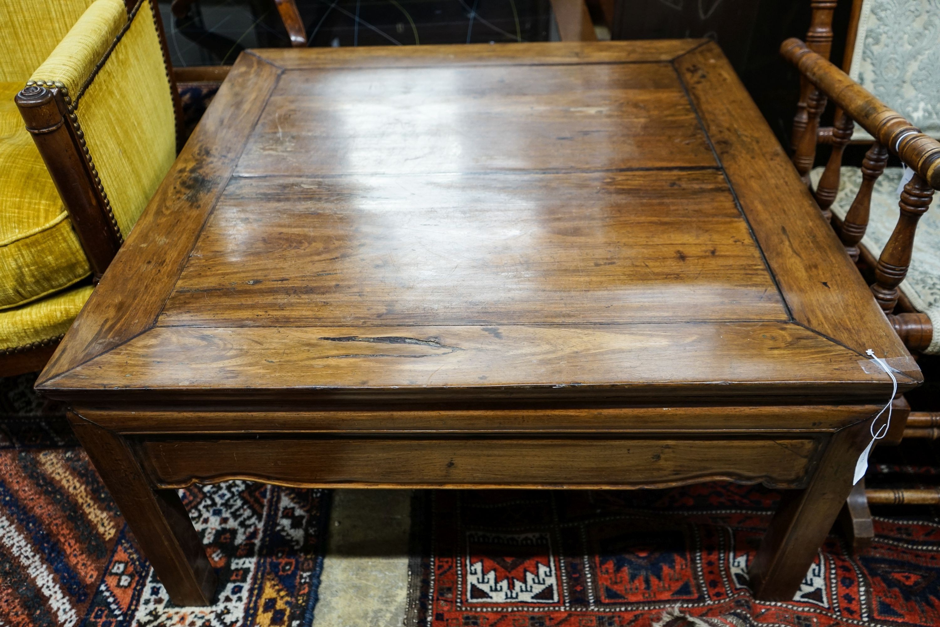 A Chinese square hardwood low table, length 88cm, height 45cm